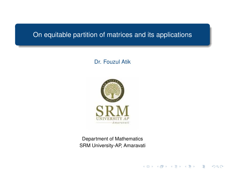 on equitable partition of matrices and its applications