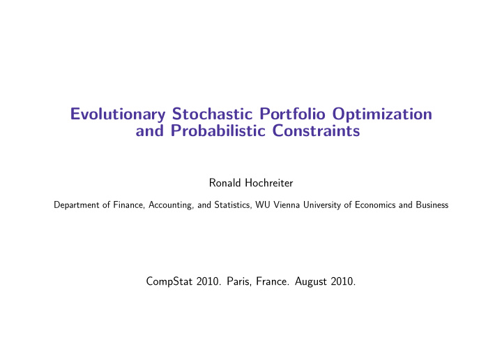 evolutionary stochastic portfolio optimization and