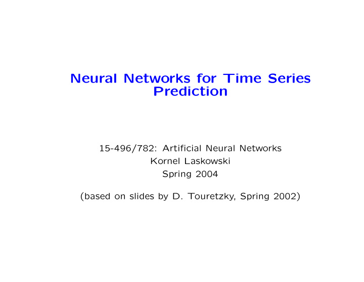 neural networks for time series prediction