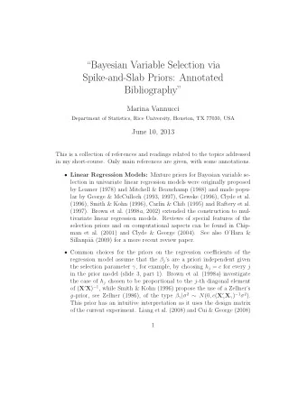 Bayesian Variable Selection via  Spike-and-Slab Priors: Annotated  Bibliography  Marina