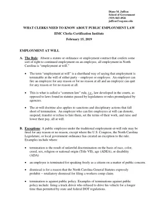 WHAT CLERKS NEED TO KNOW ABOUT PUBLIC EMPLOYMENT LAW  IIMC Clerks Certification Institute  February