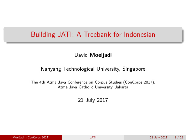 building jati a treebank for indonesian