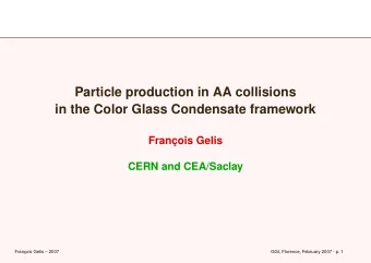 Particle production in AA collisions  in the Color Glass Condensate framework  Franc  ois Gelis