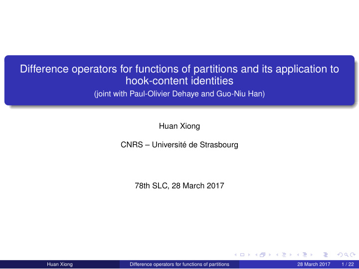 difference operators for functions of partitions and its