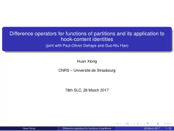 Difference operators for functions of partitions and its application to  hook-content identities