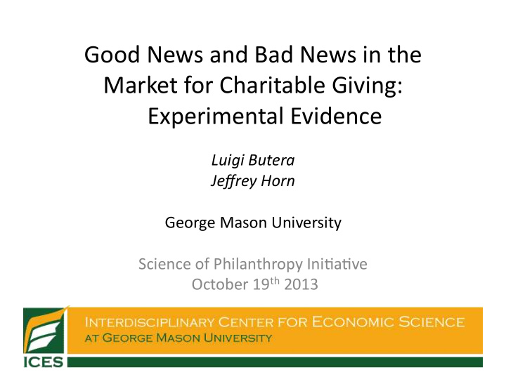 good news and bad news in the market for charitable giving