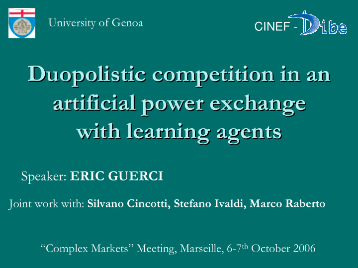 duopolistic competition in an duopolistic competition in