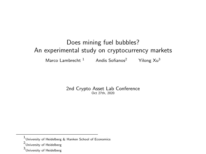 does mining fuel bubbles an experimental study on