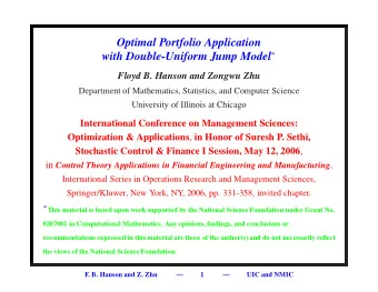 Optimal Portfolio Application with Double-Uniform Jump Model   Floyd B. Hanson and Zongwu Zhu