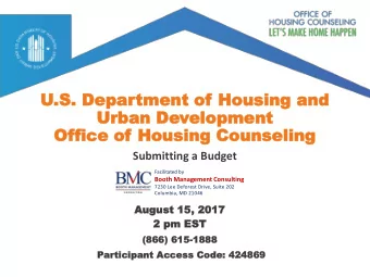 U.S.  .S. Depar  Department  tment of  of Hou  Housing  sing and  and  Urban De  Urban Development