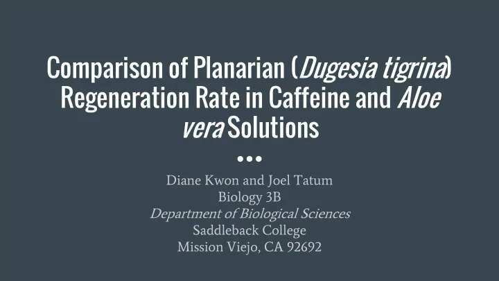 comparison of planarian dugesia tigrina