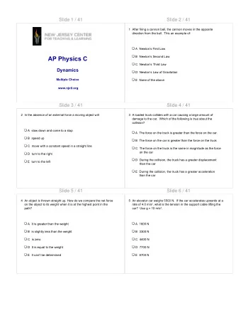 Slide 7 / 41  Slide 8 / 41  6 Which of the following diagrams best  7 A block with a mass m = 5 kg