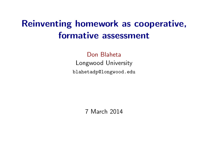 reinventing homework as cooperative formative assessment