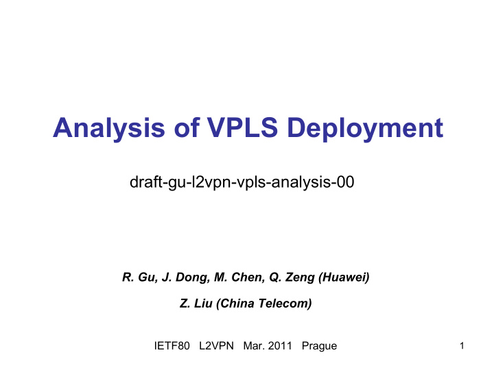 analysis of vpls deployment