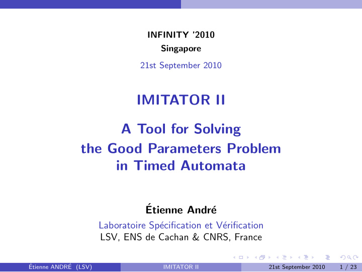 imitator ii a tool for solving the good parameters