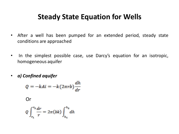 steady state equation for wells