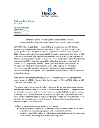 For Immediate Release July 23, 2015 For More Information Trisha Voltz Carlson SVP, Investor