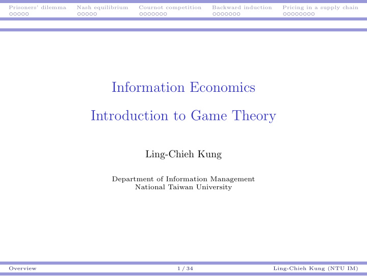 information economics introduction to game theory