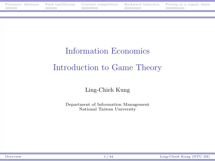 information economics introduction to game theory