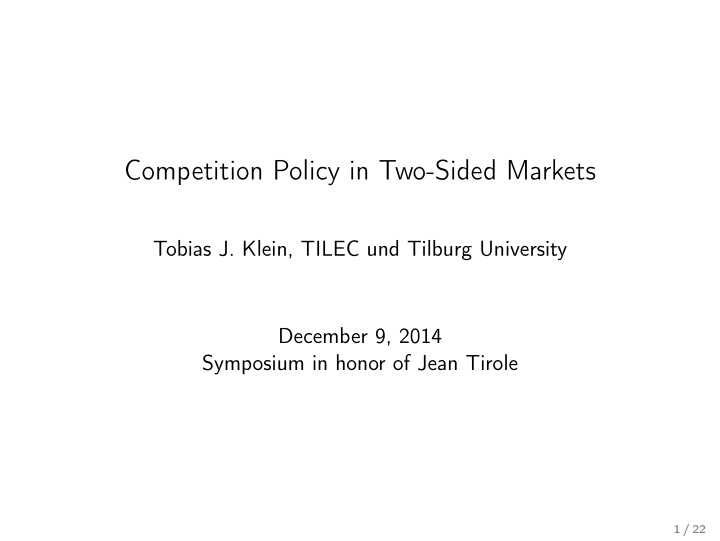 competition policy in two sided markets