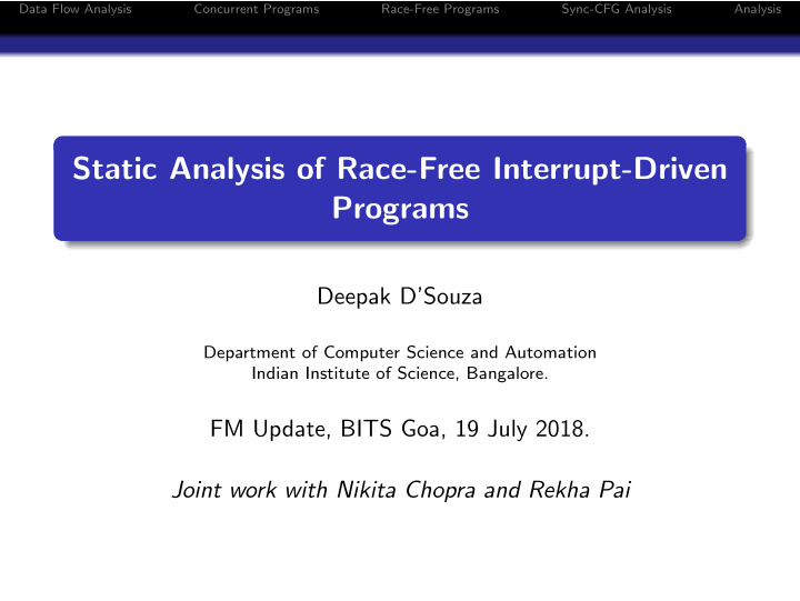 static analysis of race free interrupt driven programs