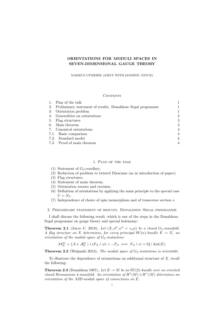 orientations for moduli spaces in seven dimensional gauge