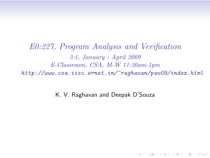 e0 227 program analysis and verification