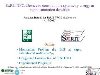S p RIT TPC: Device to constrain the symmetry energy at  supra-saturation densities Jonathan Barney