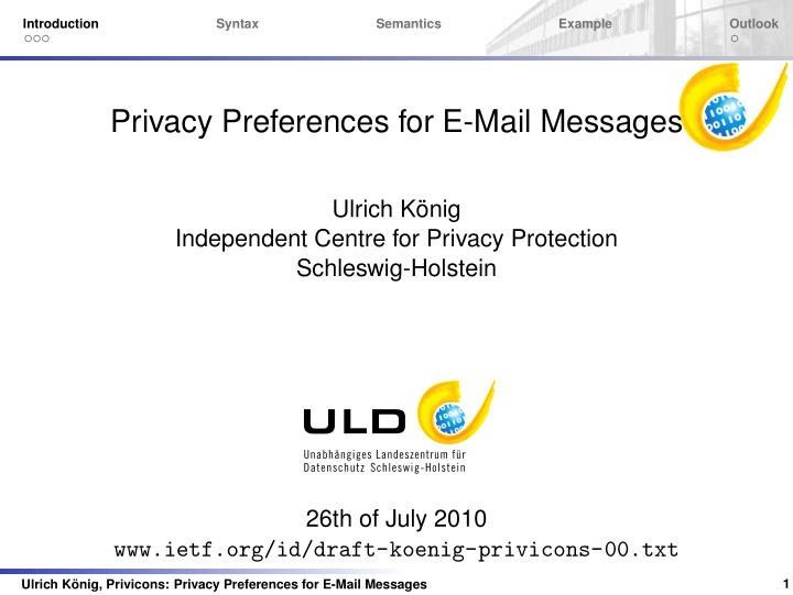 privacy preferences for e mail messages