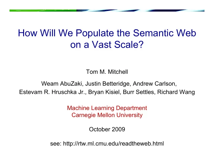 how will we populate the semantic web on a vast scale