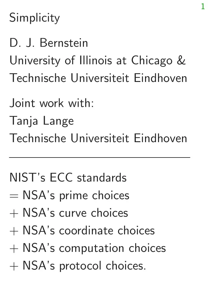 simplicity d j bernstein university of illinois at