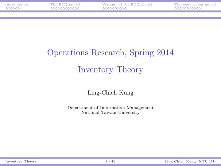 operations research spring 2014 inventory theory