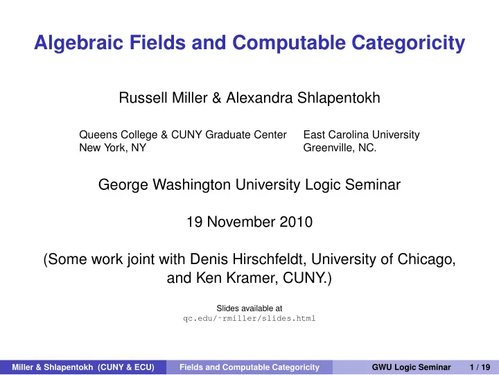 algebraic fields and computable categoricity