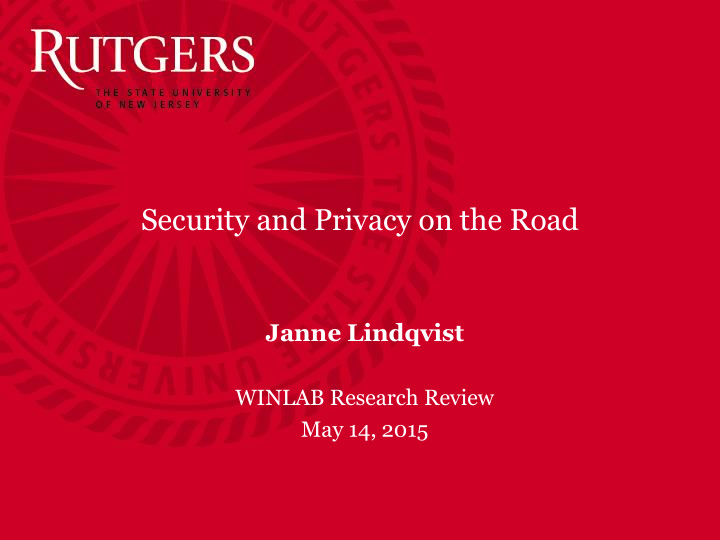 security and privacy on the road