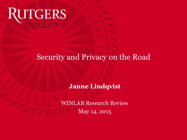 security and privacy on the road