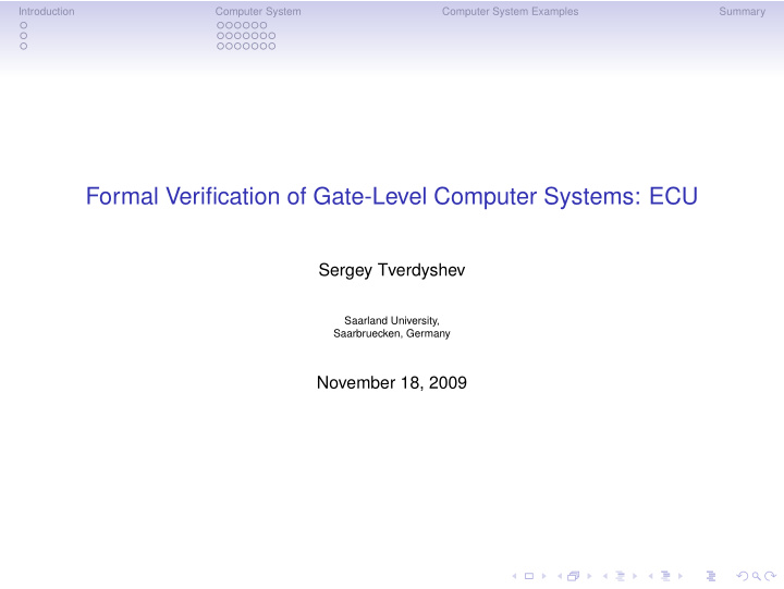 formal verification of gate level computer systems ecu