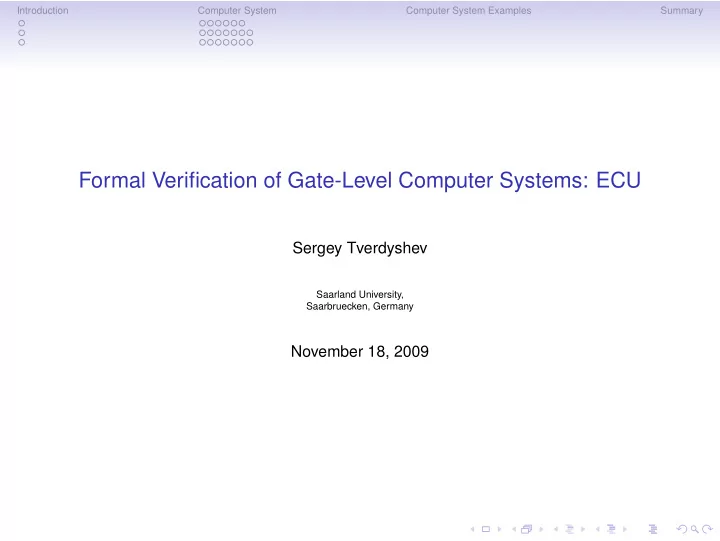formal verification of gate level computer systems ecu