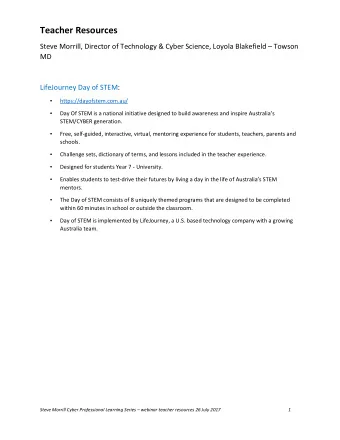 Teacher Resources  Steve Morrill, Director of Technology &amp; Cyber Science, Loyola Blakefield