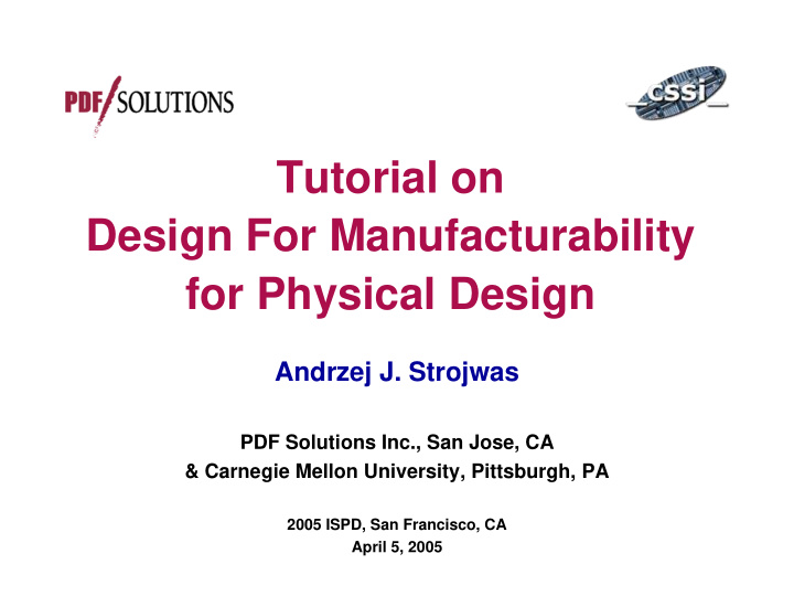 tutorial on design for manufacturability for physical