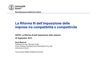 La Riforma III dellimposizione delle  imprese tra compatibilit e competitivit  SUPSI, La