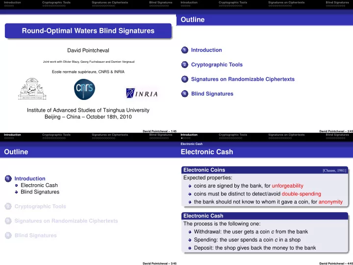 outline round optimal waters blind signatures