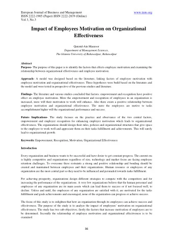 Impact of Employees Motivation on Organizational  Effectiveness  Quratul-Ain Manzoor  Department of