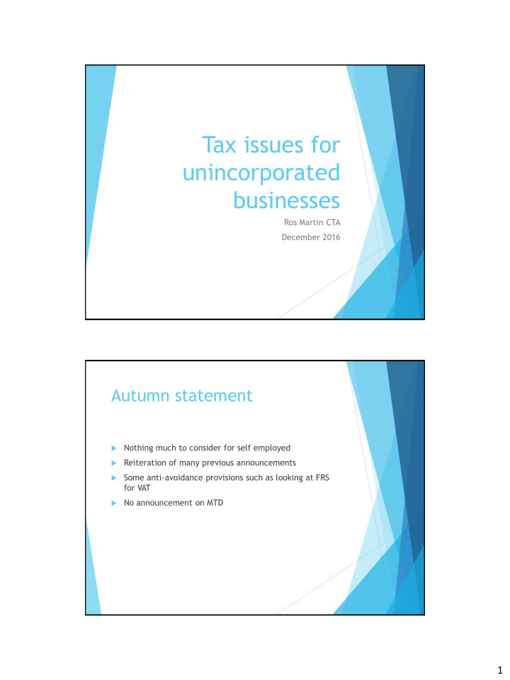 tax issues for unincorporated businesses