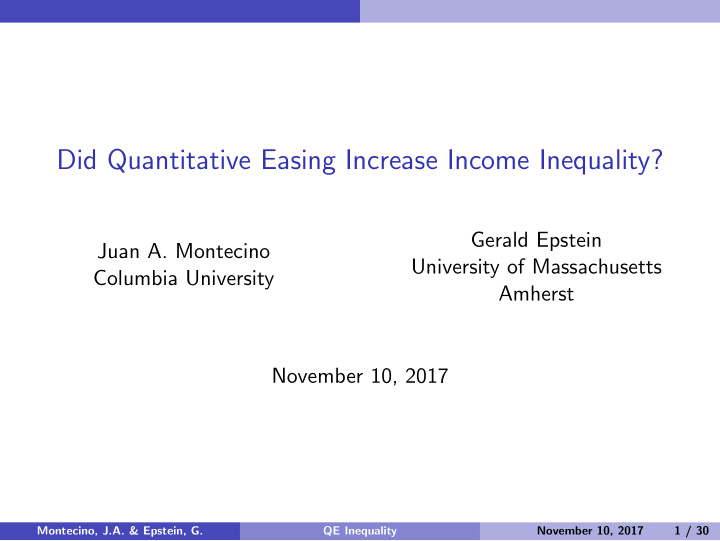 did quantitative easing increase income inequality
