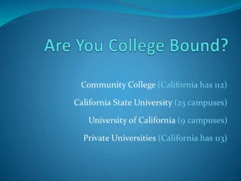 Community College (California has 112)  California State University (23 campuses)  University of