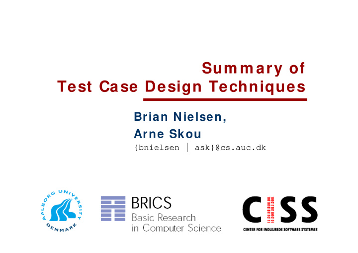 sum m ary of sum m ary of test case design techniques