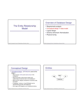 The Entity-Relationship  Requirements analysis  Model  Conceptual design  data model