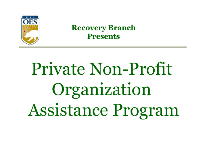 private non profit organization assistance program