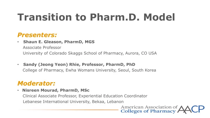 transition to pharm d model
