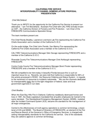CALIFORNIA FIRE SERVICE  INTEROPERABILITY CHANNEL NOMENCLATURE PROPOSAL  PRESENTATION  Chief